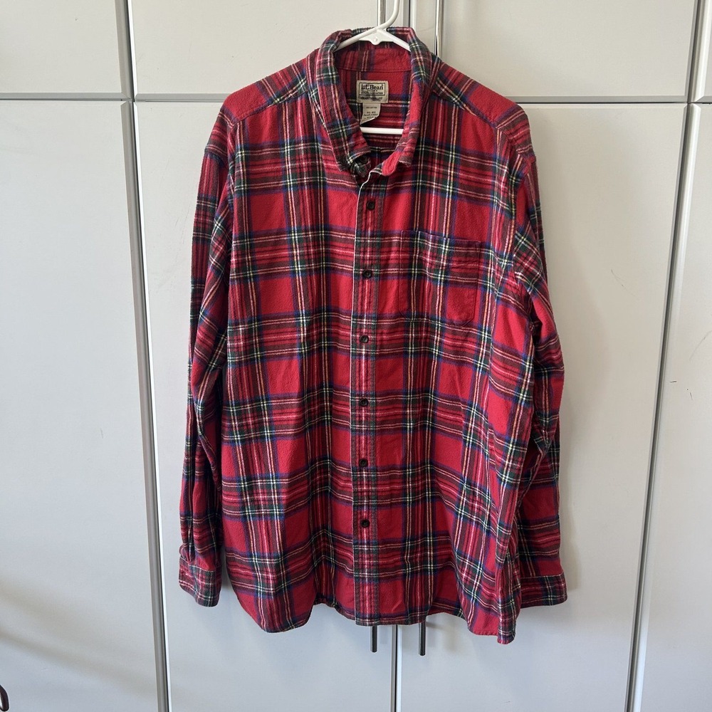LL Bean Mens XXL Red Plaid Flannel Button Down Shirt Traditional Fit 228061